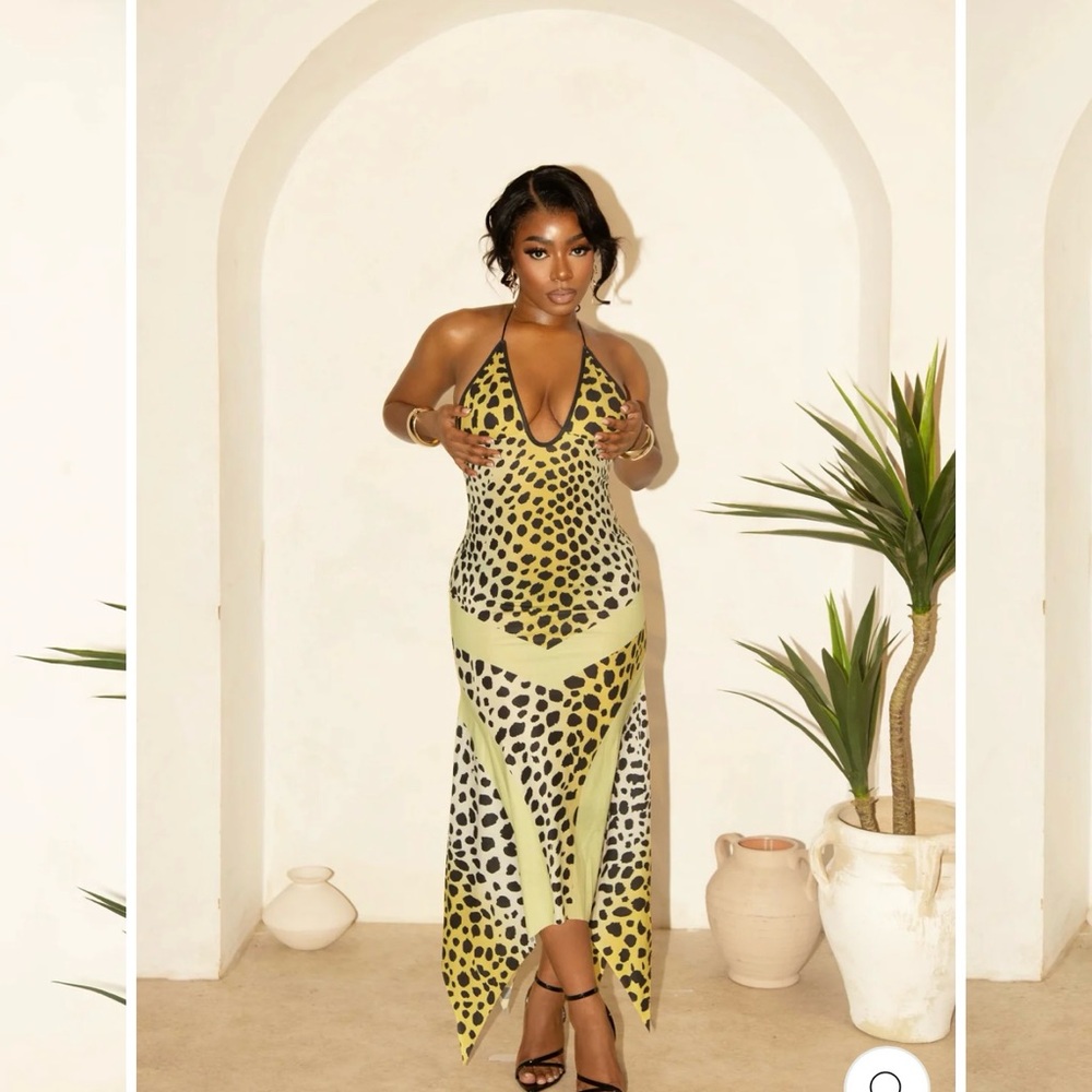 Leopard Print Halter Maxi Dress